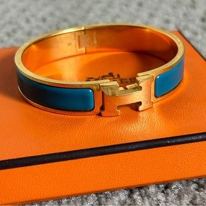 Hermes Clic H Bracelet Turquoise Gold GM Size Large